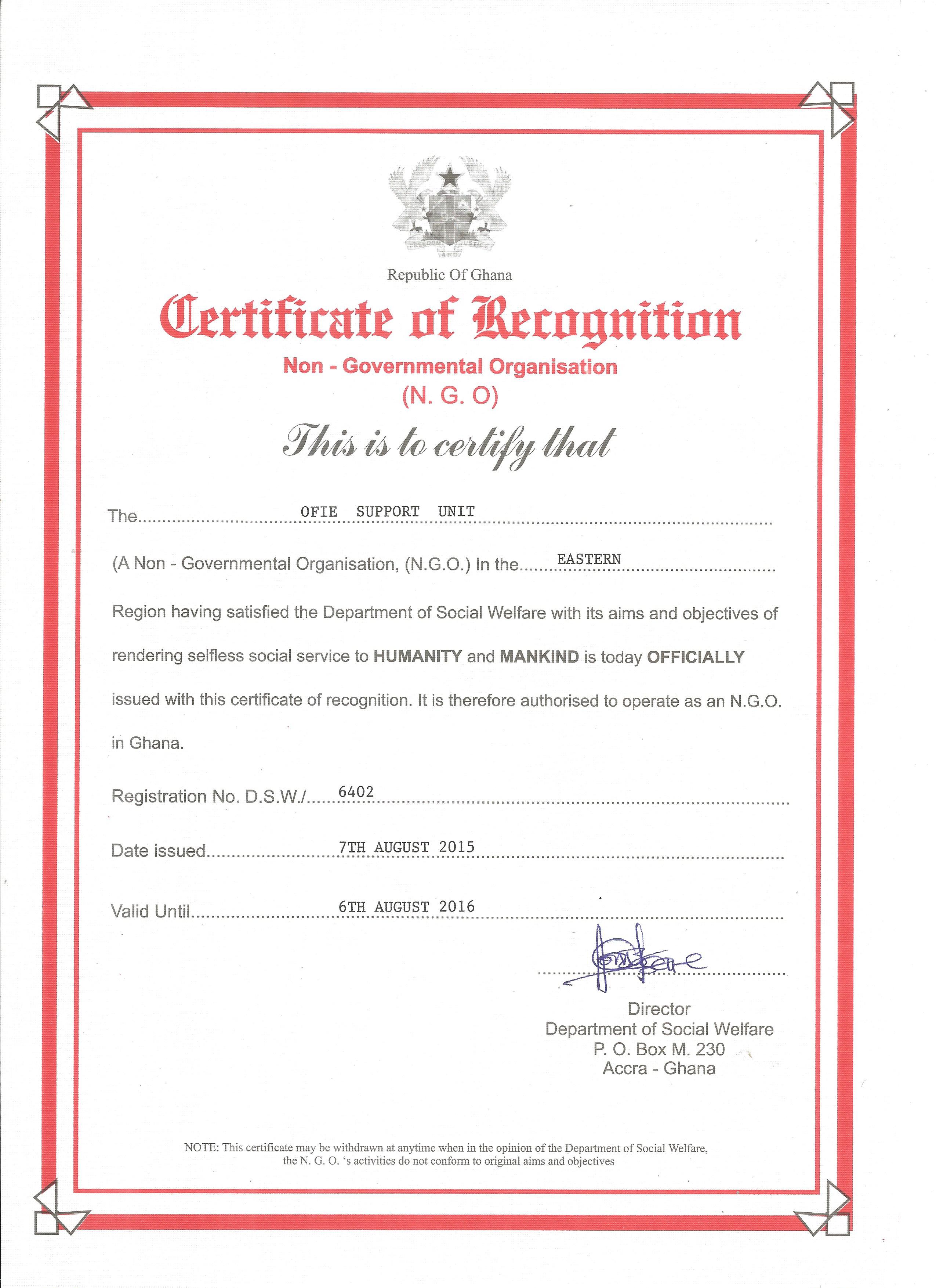 Registration No. D.S.W./ 6402 (Department of Social Welfare – Republic of Ghana) 2015/16 Registration No. D.S.W./ 6402 (Department of Social Welfare – Republic of Ghana) 2015/16